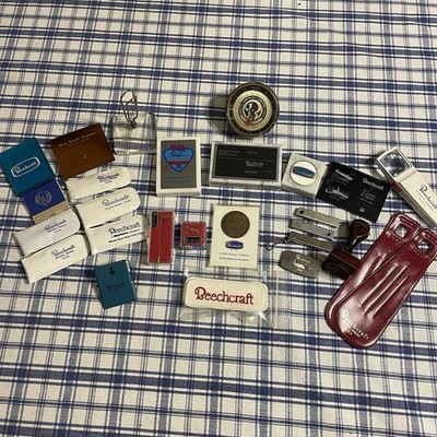 HUGE Lot Beechcraft Memorabilia Vintage Plagues 50th Anniversary Coins Aviation