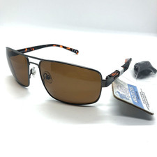 Angler Eyes Polarized Sunglasses Gunmetal Frame Brown Tint Tortoise Arm w/ Strap