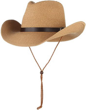 Wide Brim Straw Cowboy Hat for Men Women Western Cowgirl Sun Hat Packable UPF 50