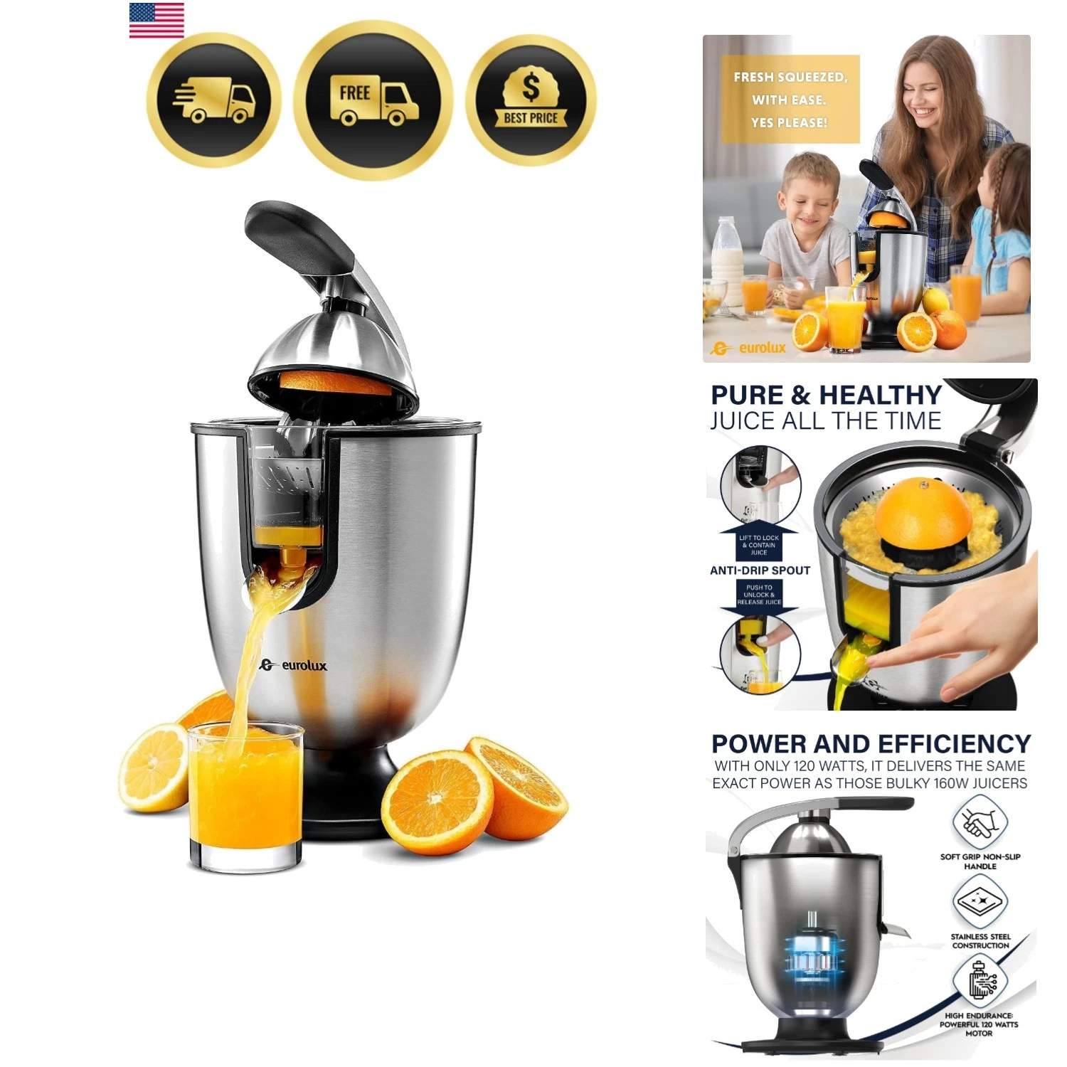 Electric Orange Juicer | Stainless Steel Citrus Squeezer With New Ultra-Power...