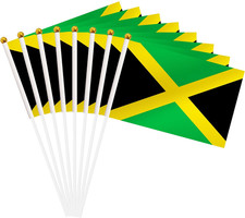 25 Pack Jamaica Hand Held Flag, Jamaican Small Mini Stick Flag, National Country
