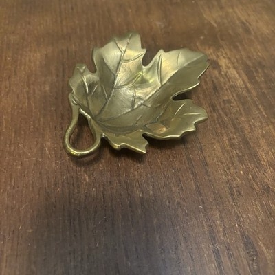 Vtg Solid Brass Maple Leaf Shaped Trinket Tray Dish Keys Soap Jewelry 5'' x 4 
