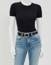 Commando Women's Black Ballet Short Sleeve Thong Bodysuit One Size
