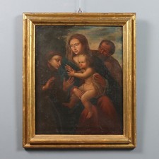 Dipinto Antico Sacra Famiglia con Santo Francescano XVII-XVIII Secolo Originale