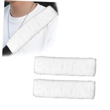 2 PCS Seat Belt Shoulder Pads, Soft Fluffy Plush Seat Belt Shoulder Strap White