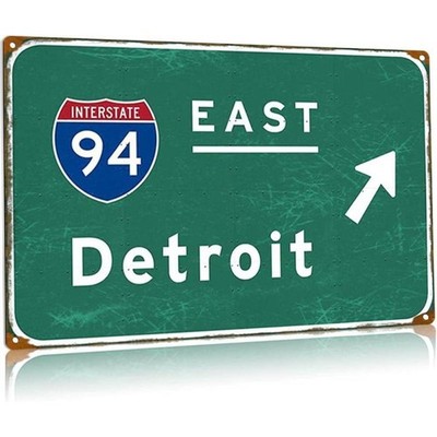 Vintage Metal Sign Aluminum 8 Round Detroit Exit 94 Road Theme Funny