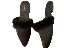 BIRDIES 10 The dove Mule Black Satin And Fur Pointed