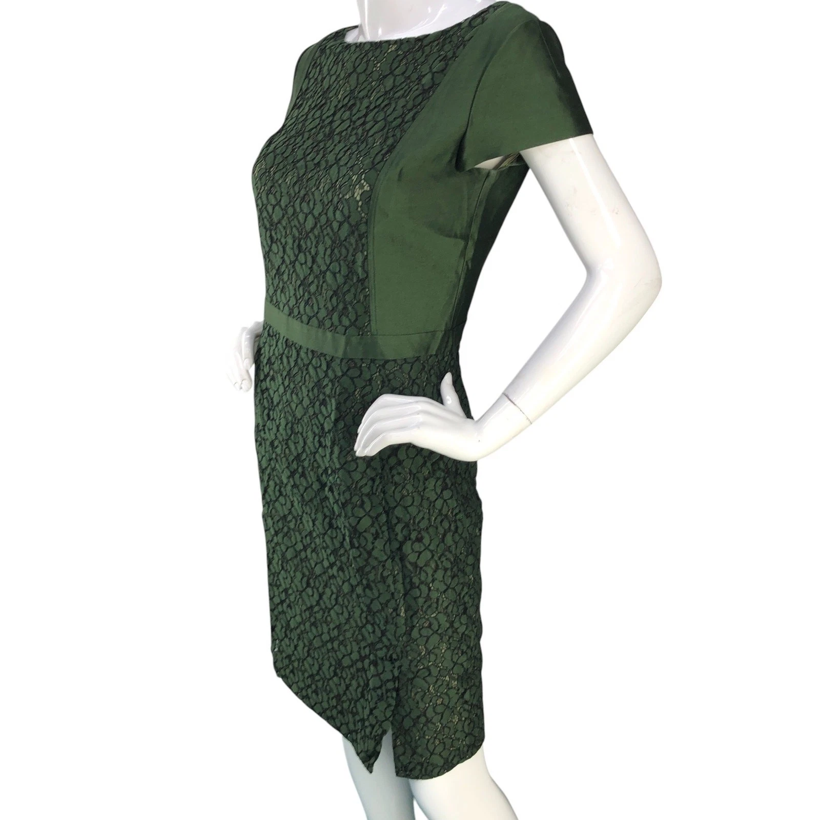 Abito donna Tory Burch taglia 6 mariana pizzo sovrapposizione tubino raso manica verde