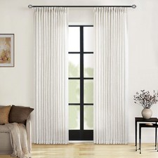 90 Inch Pinch Pleated Linen Curtains 2 Panel Set for Living Room Cream Natura...