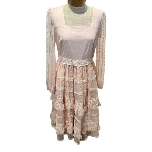 VALENTINO Abito donna RP Rachel Parcell rosa blush formale taglia media ballo con volant nuovo senza etichette