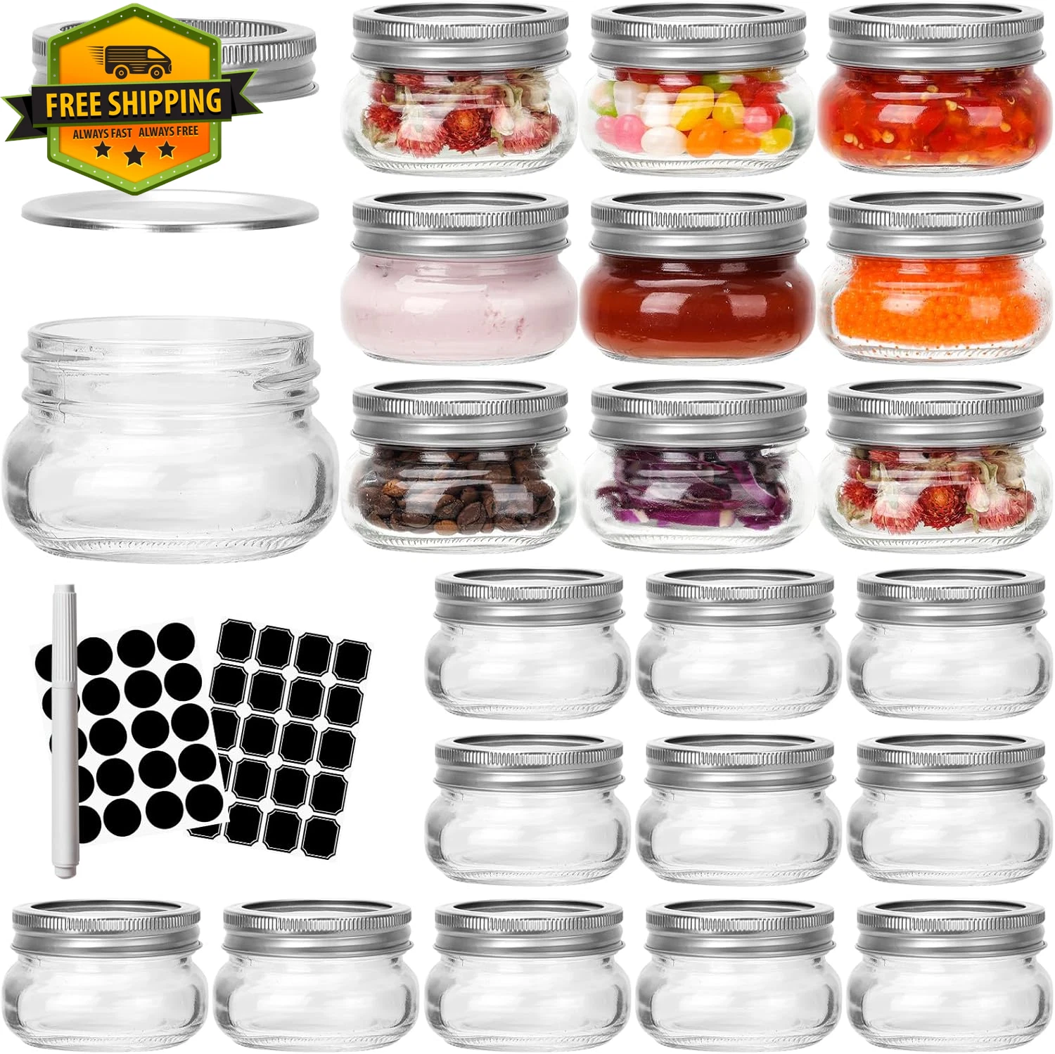 4oz Mason Jars 24 Pack Small Glass Canning Jars Airtight Lids Storage
