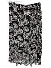 Cynthia Rowley Wrap Skirt Size Large Tropical Leaf Print Black White Beachwear