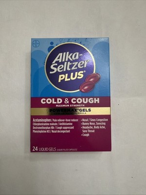 Alka-Seltzer Plus COLD & COUGH Powermax Liquid Gels 24ct Max Strength Exp 06/28*