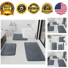 Bathroom Rugs Set 3 Piece Non-Slip Quick Dry Velvet Bath Mat Grey