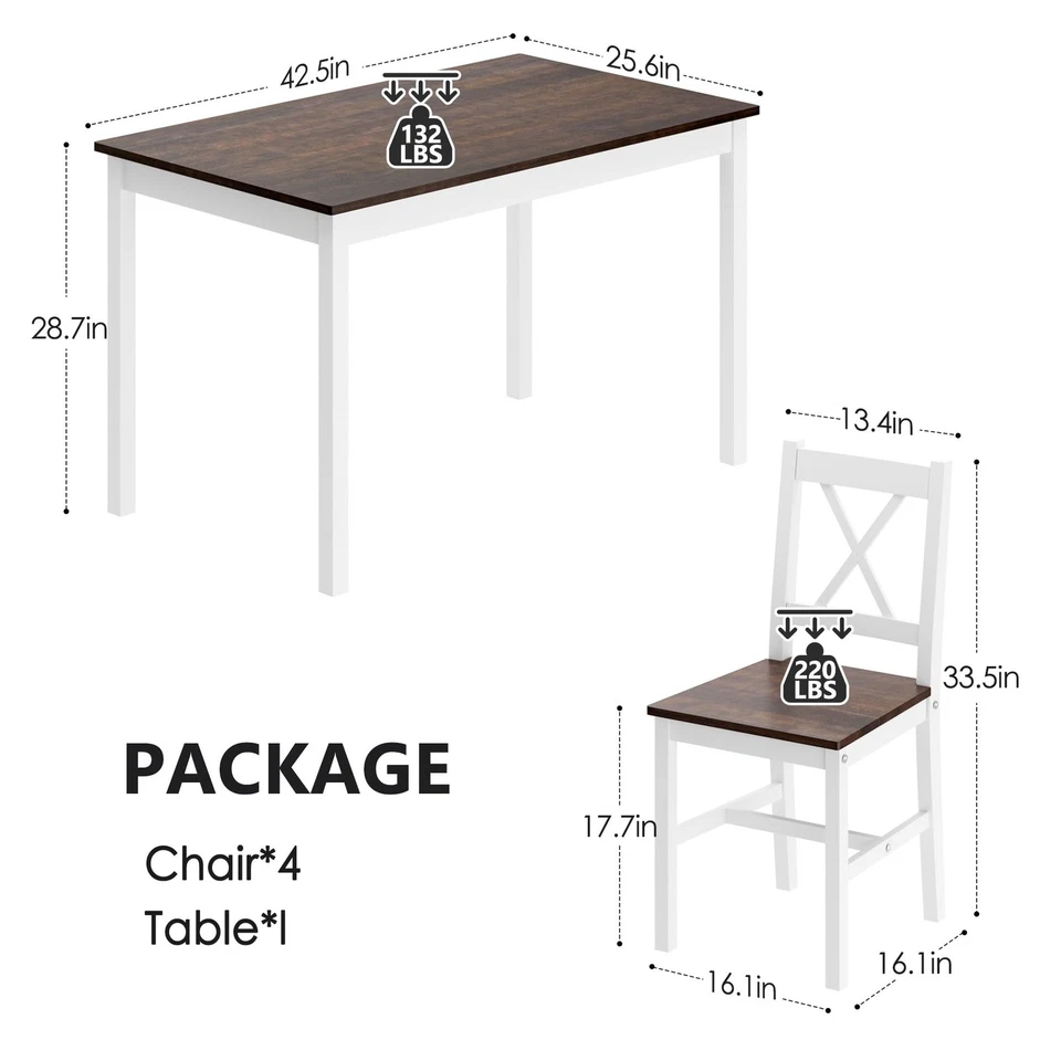 Juego de Mesa de Comedor para 4, 5 Piezas Madera Rectangular Cocina Comedor Juego con... Foto 2 de 4
