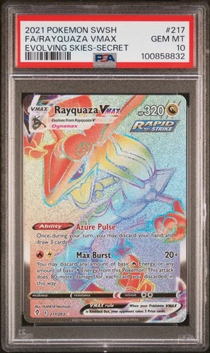 2021 POKEMON SWORD & SHIELD EVOLVING SKIES SECRET FULL ART/RAYQUAZA VMAX PSA 10