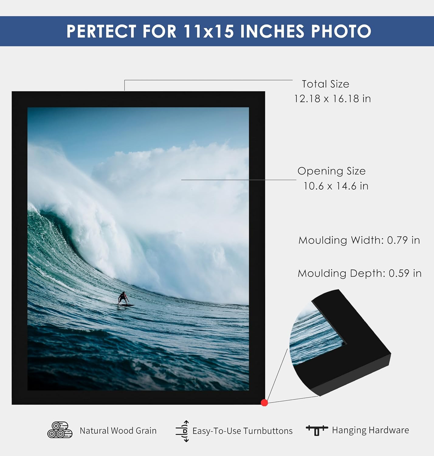 11X15 Picture Frame Black, Photo Frame for Wall Mounting Display Horizontally or