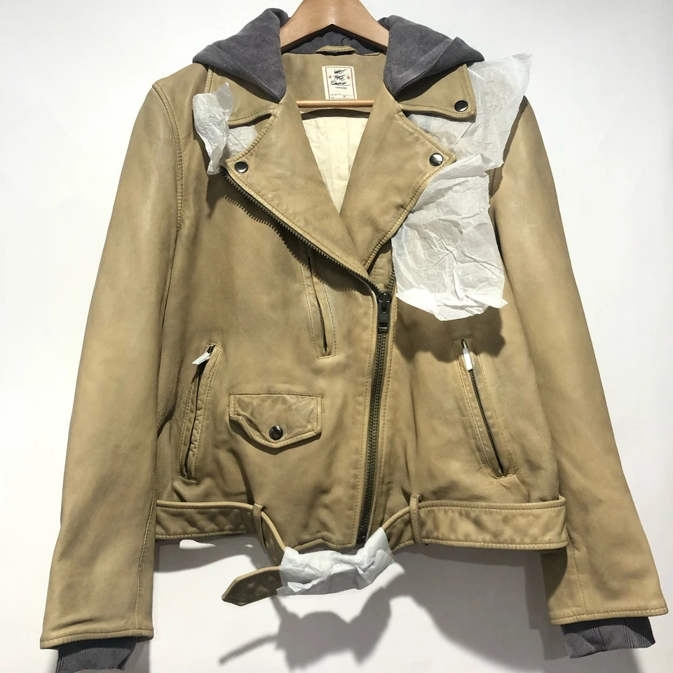 Chaqueta con capucha de moto de cuero marrón talla M We the Free para mujer  Foto 3 de 4