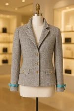 Vintage St.John Collection By Marie Gray Sz 6 Tweed Blazer Jacket Ribbon Detail