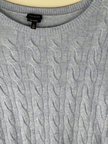 Talbots Woman Blue Cable Knit Cashmere Sweater Sz XL Soft Stylish Old Money - Picture 3 of 6