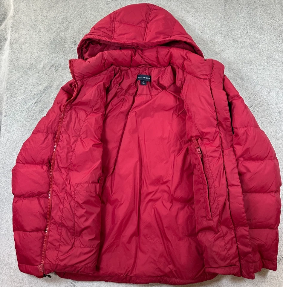 Lands’ End Coat Women’s Puffer Down Jacket Red Hooded Winter Warm Size Small S - Image 3 of 4