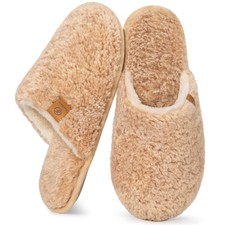 EverFoams Womens Fuzzy Slip-on Slippers Warm Cozy Soft Lightweight Memory Foa...