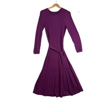 Ann Taylor Ribbed Long Sleeve Pleated Knit Midi Dress size Medium Purple