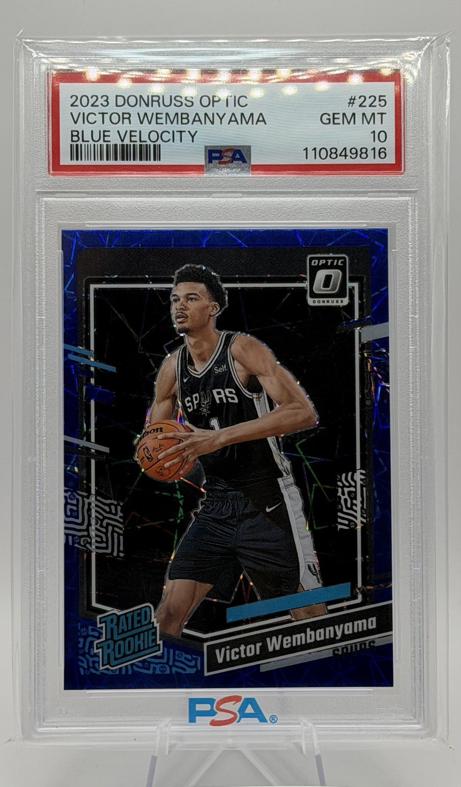 2023-24 Optic Rated Rookie Victor Wembanyama #225 Blue Velocity PSA 10