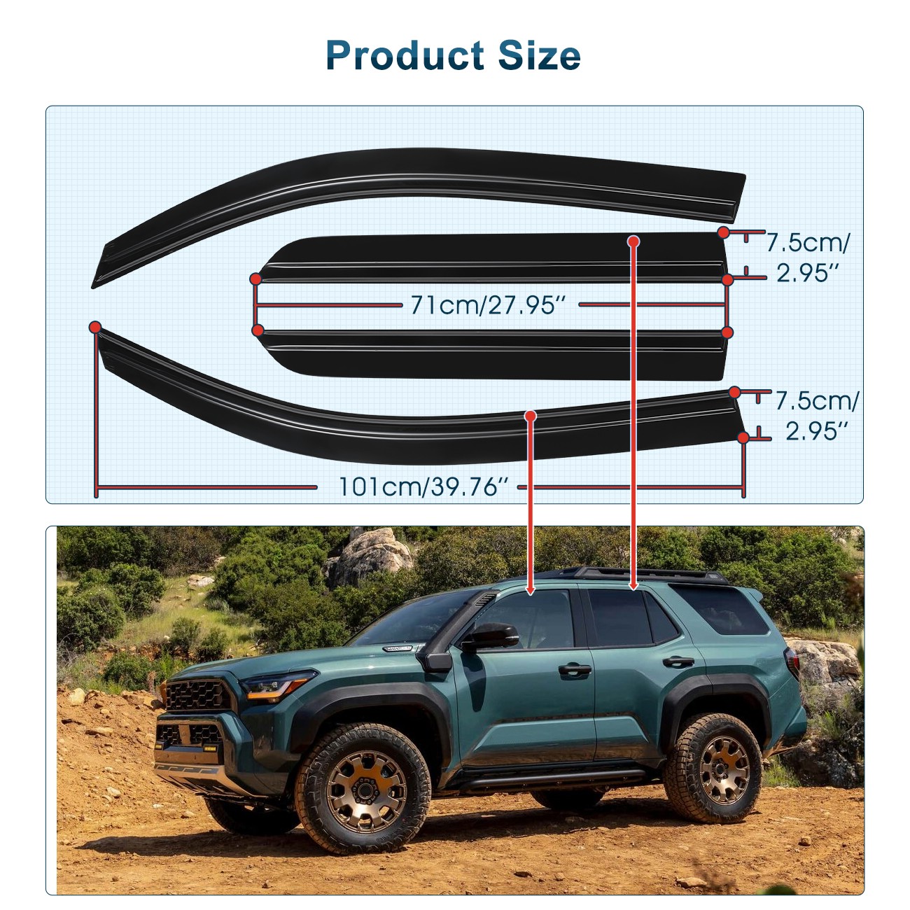 For Toyota 4runner 2025- Black Acrylic Window Visors Deflectors Rain Sun Guards