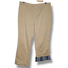 LL Bean Flannel Lined Pants Sz 18P Beige High Rise Bootcut Khaki Chinos