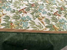 April Cornell Handmade green border cream , aqua Tan floral Tablecloth 54"  New
