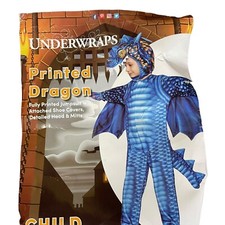 Underwraps Dragon Costume 18-24 Months Blue Bodysuit Hood Mittens Wing Tail