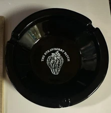 VINTAGE ASHTRAY THE STRAWBERRY PATCH BLACK Glass 4 1/2” Classic Q