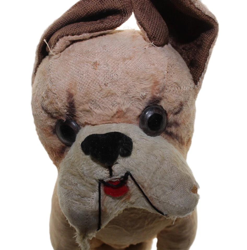 Antiguo Bulldog Inglés Años 1920-30 12" Bronceado Terciopelo Paja Alambre Relleno Foto 4 de 4