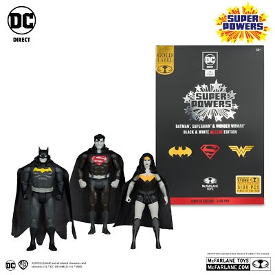 DC Super Powers Batman, Superman & Wonder Woman Black & White Accent Edition
