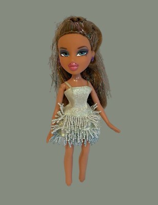 2003 MGA Bratz Yasmin Celebration Doll with Tinsel Hair Blue Eyes Beaded Dress