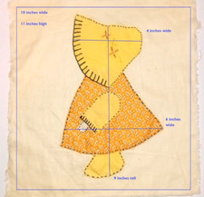 Vintage SUN BONNET SUE GIRL Quilt Square Block Hand Sewn 11 x 10 inches