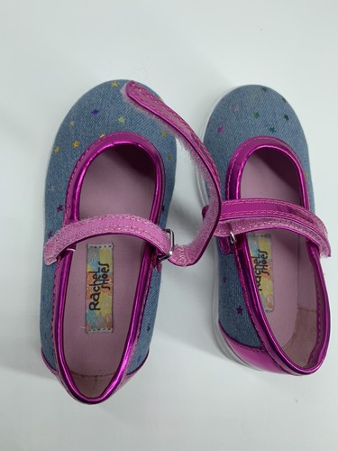 Toddler Girls RACHEL SHOES Sz. 7 M Closed Toe Ballet Mary Janes Stars Blue Pink - Picture 8 of 12