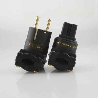 24k Gold plated Right Angle EU Schuko Plug IEC C13 Socket HIFI Power Connector