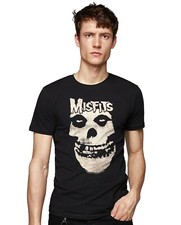 NWT THE MISFITS DISTRESSED SKULL OFFICIAL IMPACT MEN'S BLACK CREW NECK T-SHIRT