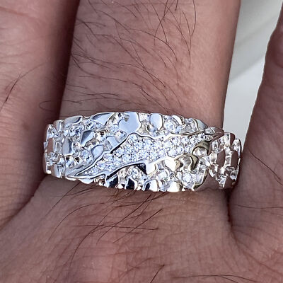 925 Sterling Silver Scratch Scar Claw Mark Nugget Ring CZ Iced Flooded Out Pinky