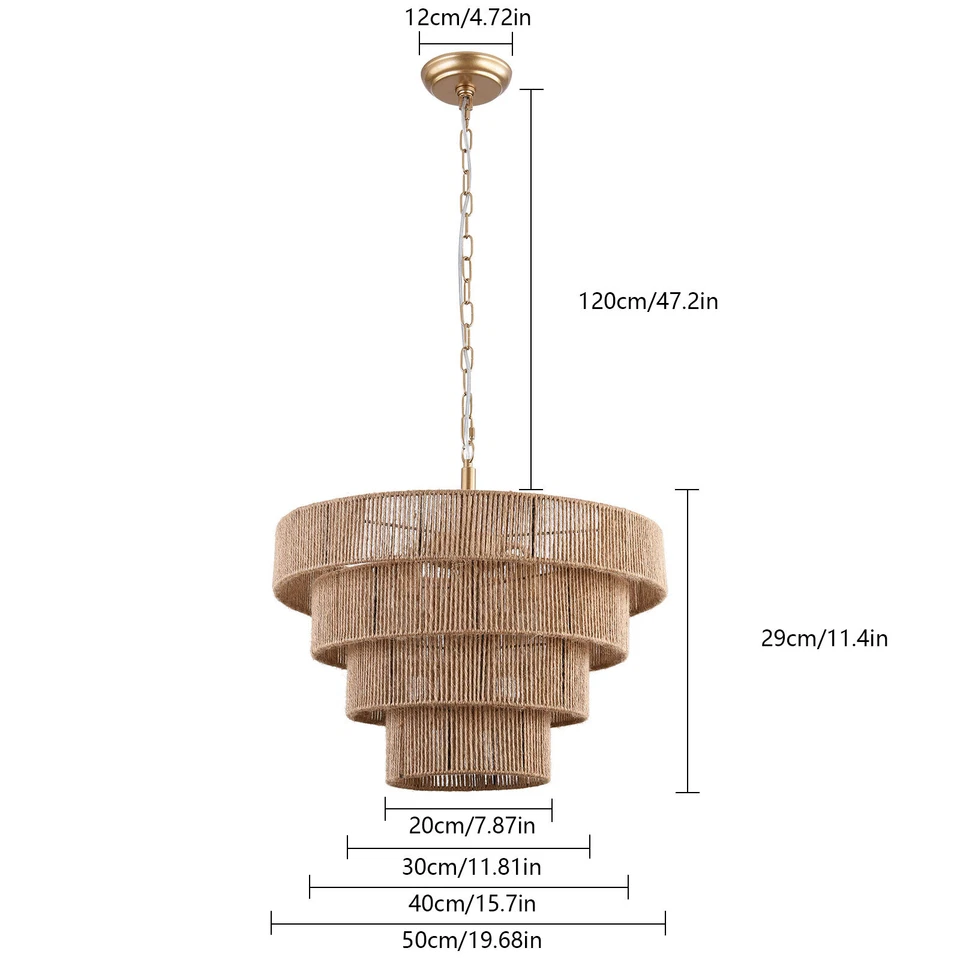 Luminária pendente de vime tecida à mão 6 luzes 4 redondas luz minimalista de transição - Imagem 4 de 4