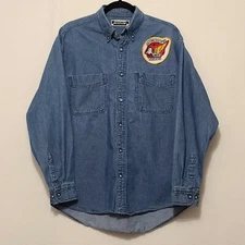 Vintage Rustler Denim Shirt Gold Wing Road Riders GWRRA Patch Men's Size Medium