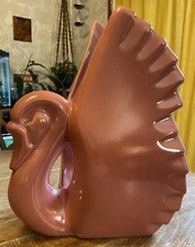 Jaru Pottery Pink Swan 1980’s Large Statue Figure Wings Up Bird 13” Heavy