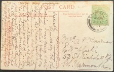 GB PERFIN - KEVII - HALF PENNY STAMP ON POST CARD WITH 'O M/S? PERFIN