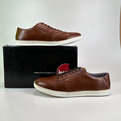 IKON Alton hellbraune Leder-Freizeitschuhe mit weißer Sohle UK-Größe 6   NEU im Karton