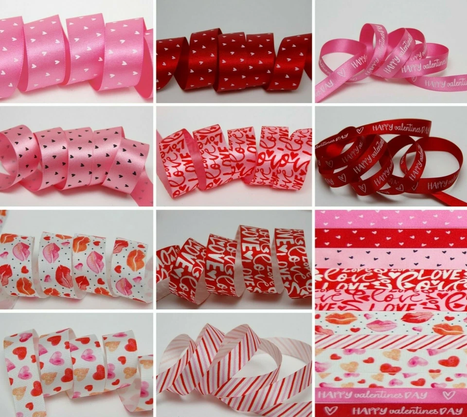 1M Hearts Love Kisses Ribbon Valentines Day Wedding Crafts Red Pink Satin Ribbon