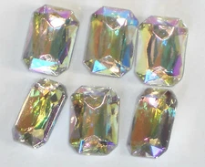 #1320 Vintage AB Cabochons Aurora Borealis 14x10mm Crystal Western Germany