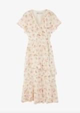 EX OASIS LADIES NATURAL DITSY FLORAL PRINT MIDI DRESS SIZE 8 NEW (ref 381) SALE