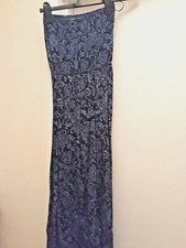 Brand New Blue Black Strapless Midi Dress Size 6